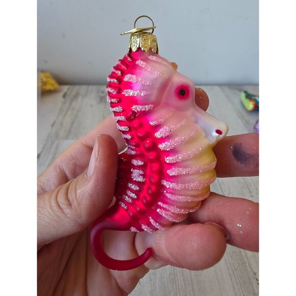 KSA Kurt Adler seahorse pink glitter ornament noble gems Xmas tree - Picture 4 of 8